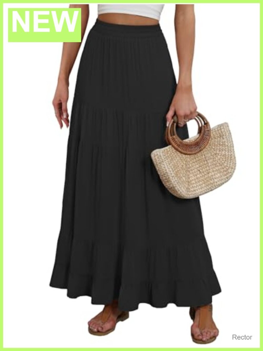 Women's Flowy Tiered Maxi Skirt with Pockets A-Line High Waist